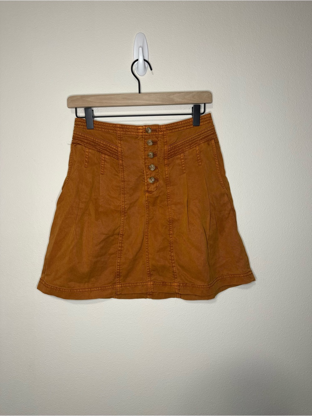 Anthropologie Briony Mini Skirt dark orange rust fall boho peasant indie size 0 - Picture 2 of 8
